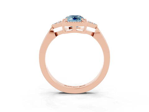 Rose gold Emerald Cut Aquamarine Halo Ring with Tapered Band and Four-Prong Setting_3