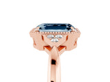 Rose gold Emerald Cut Aquamarine Halo Ring with Tapered Band and Four-Prong Setting_5