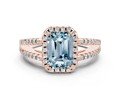 Rose gold Emerald Cut Aquamarine Halo Split Shank Engagement Ring_12