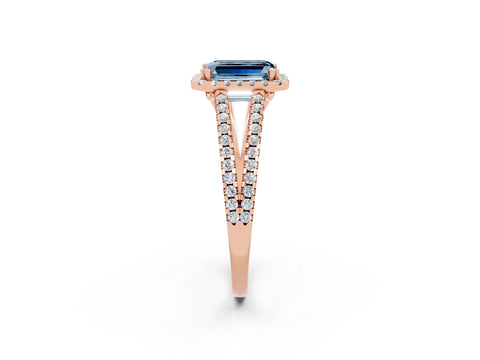 Rose gold Emerald Cut Aquamarine Halo Split Shank Engagement Ring_14