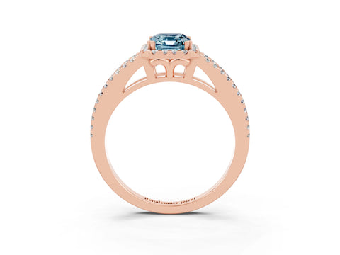 Rose gold Emerald Cut Aquamarine Halo Split Shank Engagement Ring_15