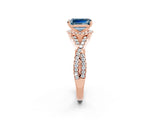 Rose gold Emerald Cut Aquamarine  Halo Twist Band Solitaire Prong Setting Ring_38