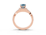 Rose gold Emerald Cut Aquamarine  Halo Twist Band Solitaire Prong Setting Ring_39