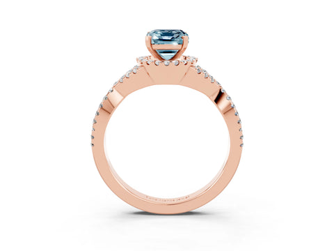 Rose gold Emerald Cut Aquamarine Halo Twist Band Solitaire Prong Setting Ring_3