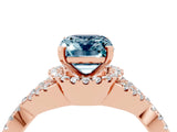 Rose gold Emerald Cut Aquamarine  Halo Twist Band Solitaire Prong Setting Ring_40