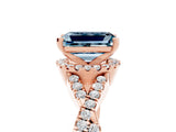 Rose gold Emerald Cut Aquamarine  Halo Twist Band Solitaire Prong Setting Ring_41