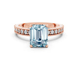 Rose gold Emerald Cut Aquamarine Milgrain Pavé Engagement Ring with Four-Prong Setting_12
