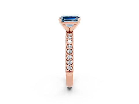 Rose gold Emerald Cut Aquamarine Milgrain Pavé Engagement Ring with Four-Prong Setting_14