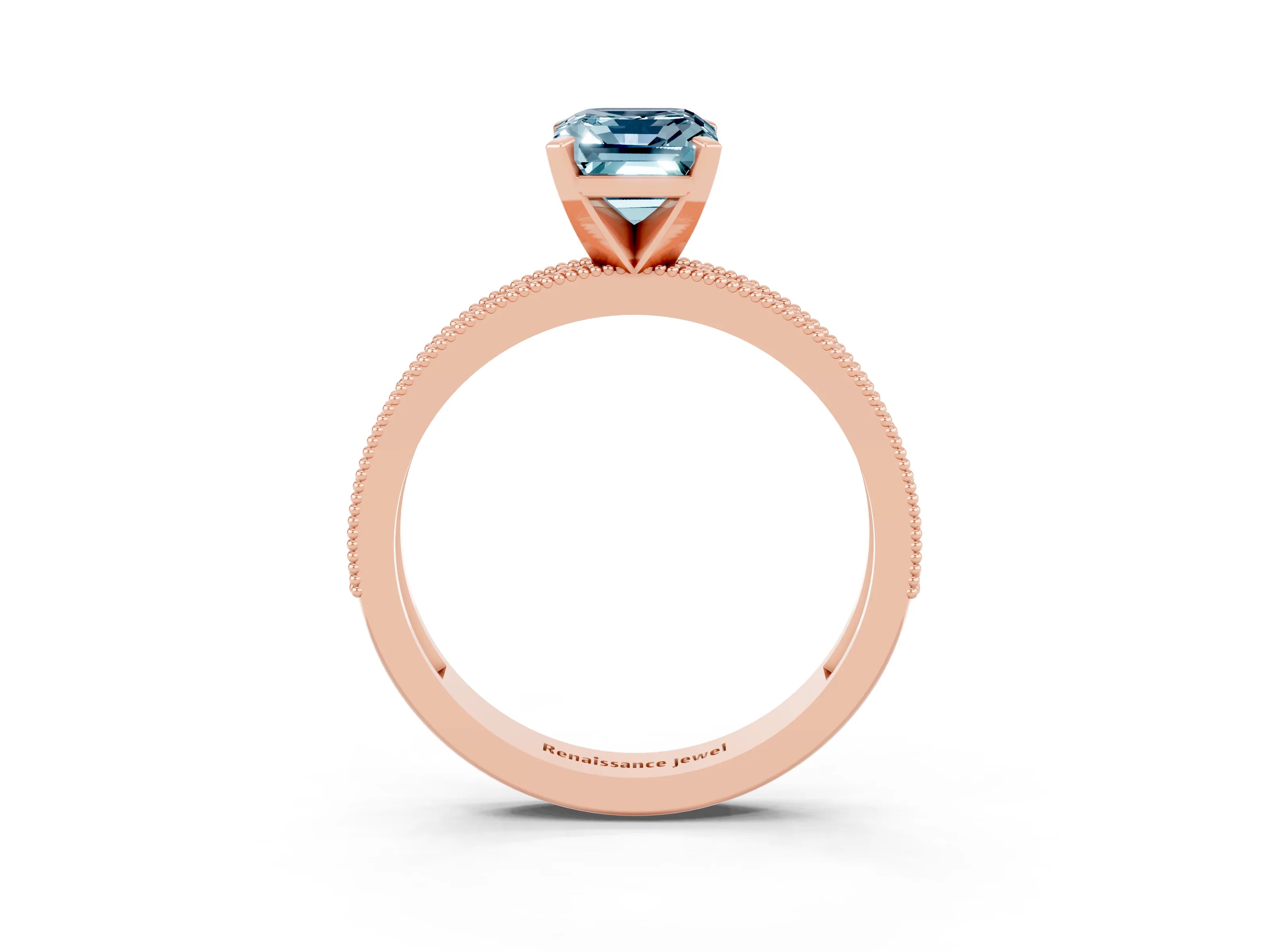 Rose gold Emerald Cut Aquamarine Milgrain Pavé Engagement Ring with Four-Prong Setting_15