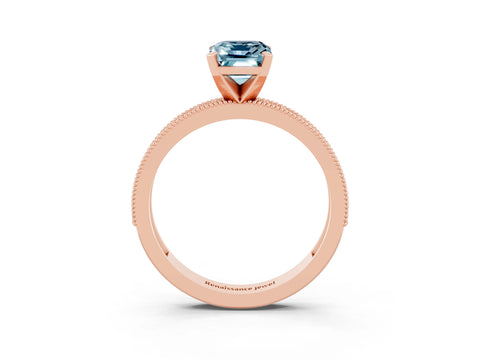 Rose gold Emerald Cut Aquamarine Milgrain Pavé Engagement Ring with Four-Prong Setting_15