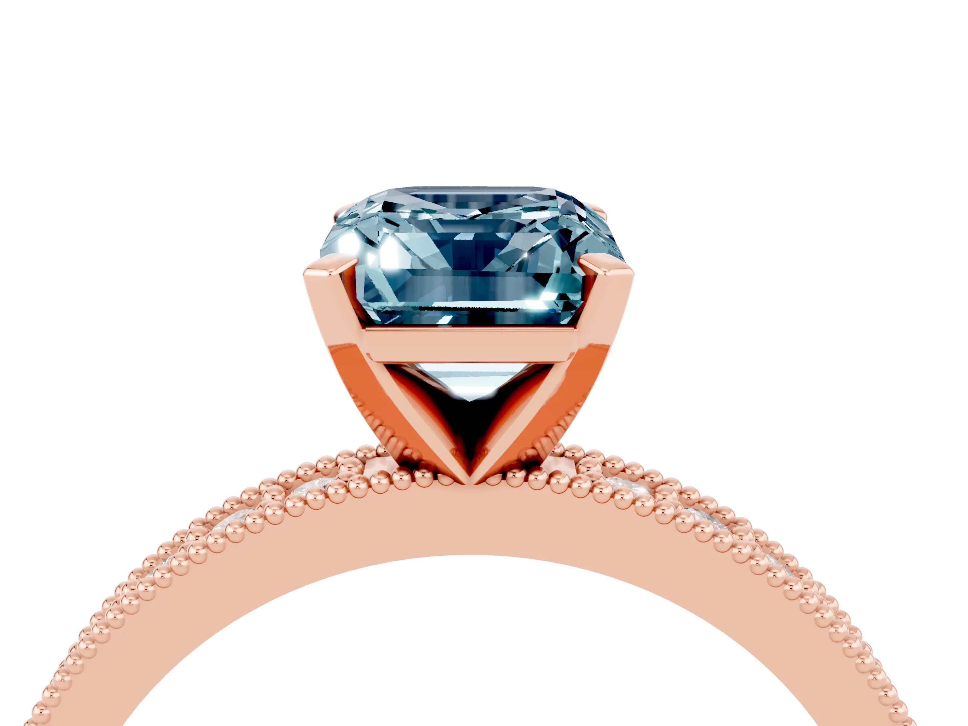 Rose gold Emerald Cut Aquamarine Milgrain Pavé Engagement Ring with Four-Prong Setting_16