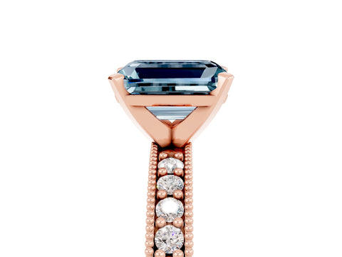 Rose gold Emerald Cut Aquamarine Milgrain Pavé Engagement Ring with Four-Prong Setting_17