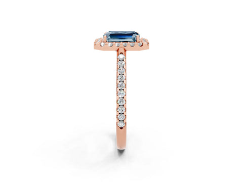 Rose gold Emerald Cut Aquamarine Pavé Halo Ring with Four-Prong Setting_14