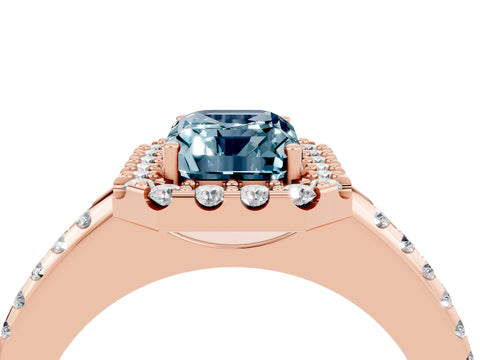 Rose gold Emerald Cut Aquamarine Pavé Halo Ring with Four-Prong Setting_16