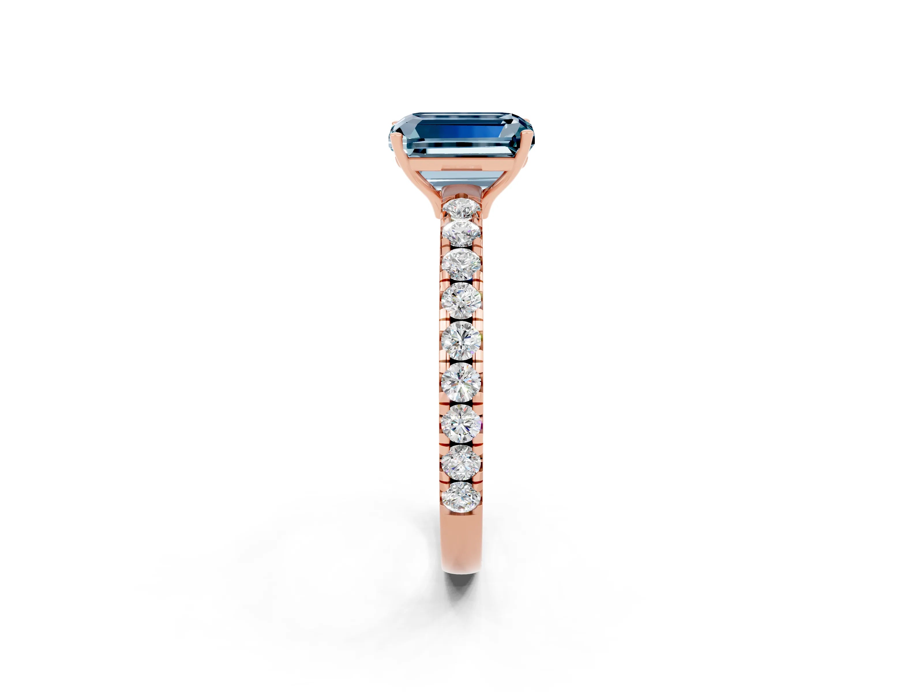 Rose gold Emerald Cut Aquamarine Pavé Solitaire Engagement Ring with Four-Prong Setting_14