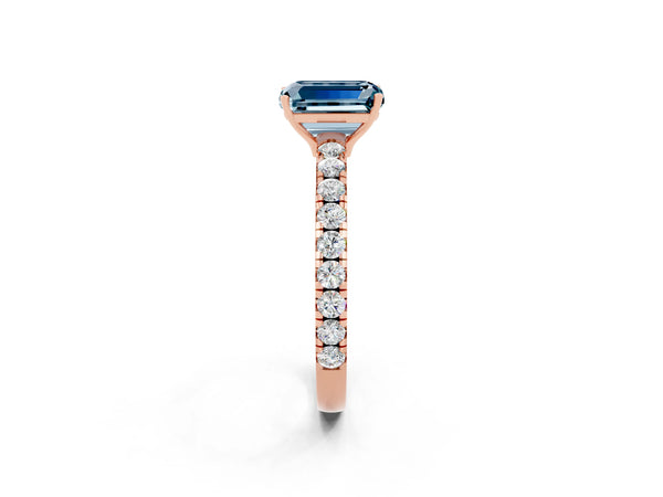 Rose gold Emerald Cut Aquamarine Pavé Solitaire Engagement Ring with Four-Prong Setting