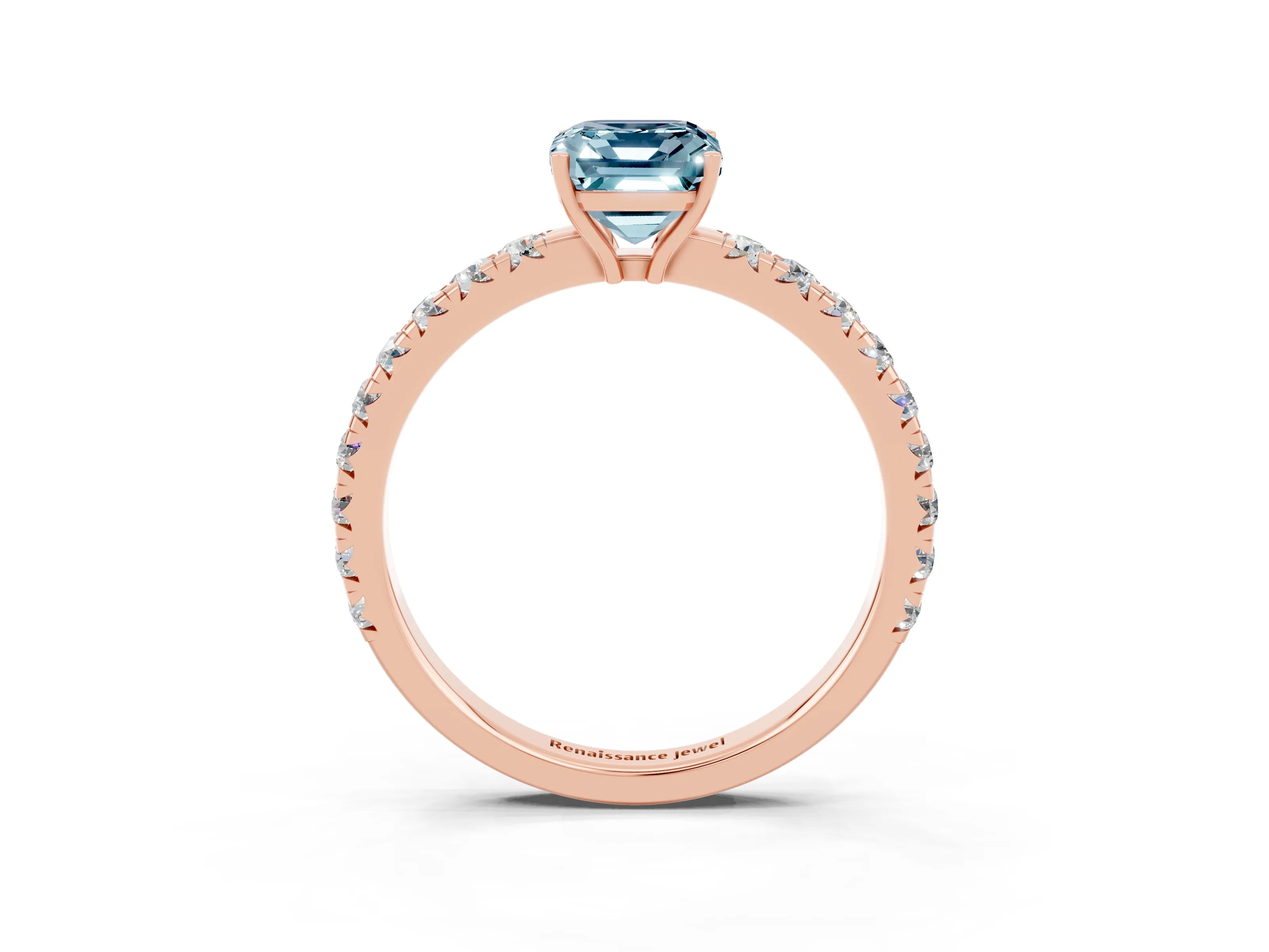 Rose gold Emerald Cut Aquamarine Pavé Solitaire Engagement Ring with Four-Prong Setting_15