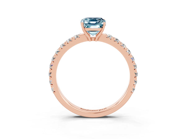 Rose gold Emerald Cut Aquamarine Pavé Solitaire Engagement Ring with Four-Prong Setting