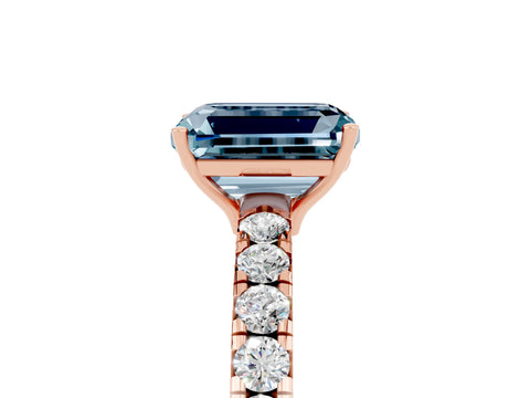 Rose gold Emerald Cut Aquamarine Pavé Solitaire Engagement Ring with Four-Prong Setting_17