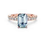 Rose gold Emerald Cut Aquamarine Pavé Solitaire Ring with Round Band and Prong Setting_24