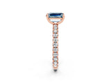 Rose gold Emerald Cut Aquamarine Pavé Solitaire Ring with Round Band and Prong Setting_26