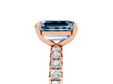 Rose gold Emerald Cut Aquamarine Pavé Solitaire Ring with Round Band and Prong Setting_29