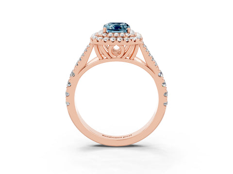 Rose gold Emerald Cut Aquamarine Pavé Split Shank Double Halo Engagement Ring_3