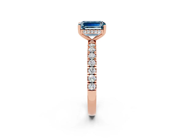 Rose gold Emerald Cut Aquamarine Pave Band Solitaire Ring with Round  and Prong Setting