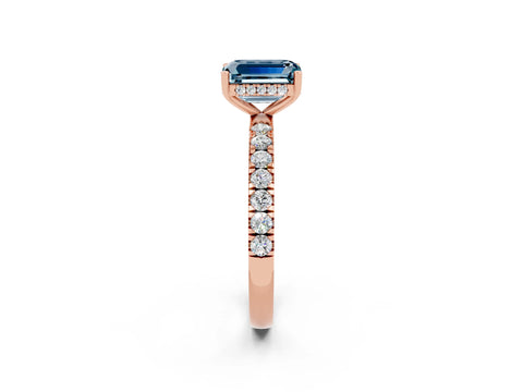 Rose gold Emerald Cut Aquamarine Pave Band Solitaire Ring with Four-Prong Setting_26