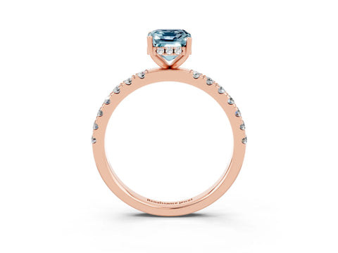 Rose gold Emerald Cut Aquamarine Pave Band Solitaire Ring with Four-Prong Setting_27