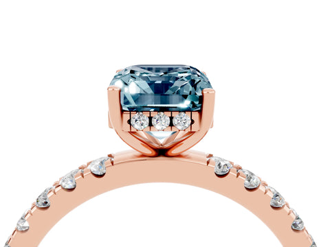 Rose gold Emerald Cut Aquamarine Pave Band Solitaire Ring with Four-Prong Setting_28