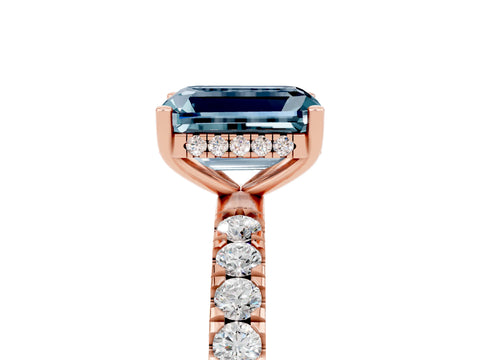 Rose gold Emerald Cut Aquamarine Pave Band Solitaire Ring with Four-Prong Setting_29