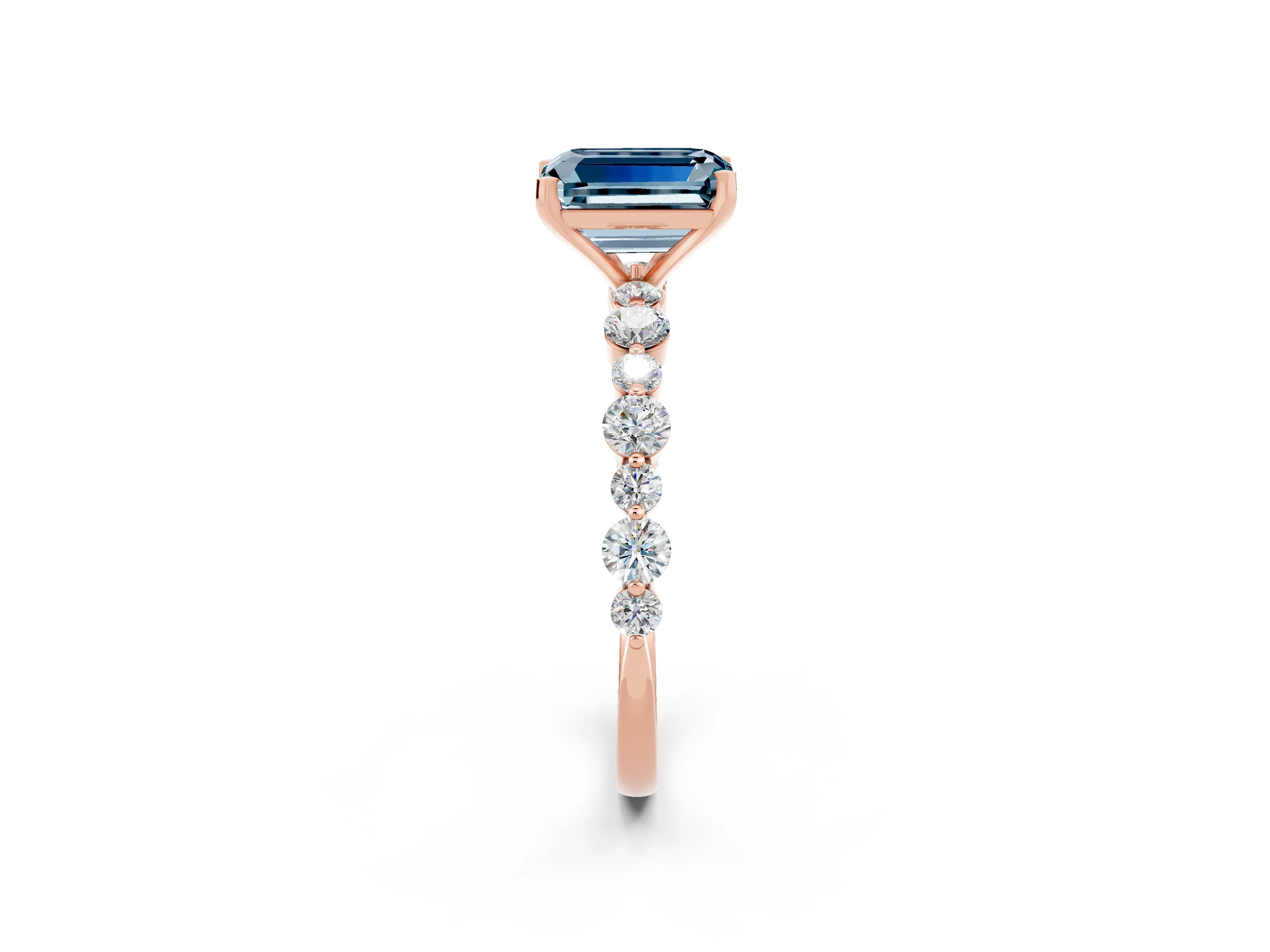 Rose gold Emerald Cut Aquamarine Prong Set Engagement Ring with Pavé Band_2