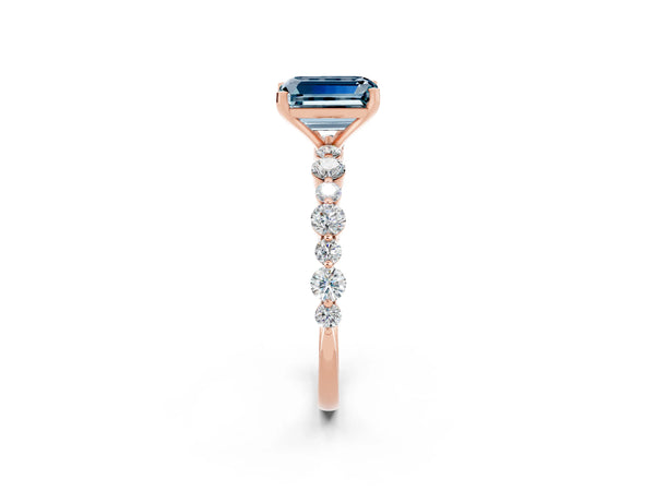 Rose gold Emerald Cut Aquamarine Prong Set Engagement Ring with Pavé Band