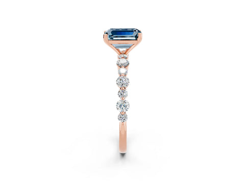Rose gold Emerald Cut Aquamarine Prong Set Engagement Ring with Pavé Band_2