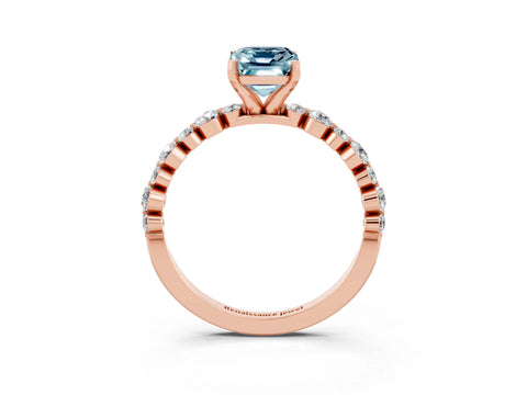 Rose gold Emerald Cut Aquamarine Prong Set Engagement Ring with Pavé Band_3