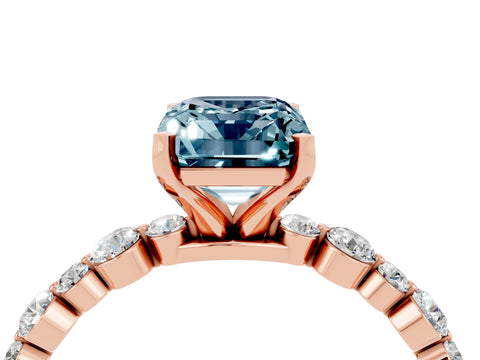 Rose gold Emerald Cut Aquamarine Prong Set Engagement Ring with Pavé Band_4