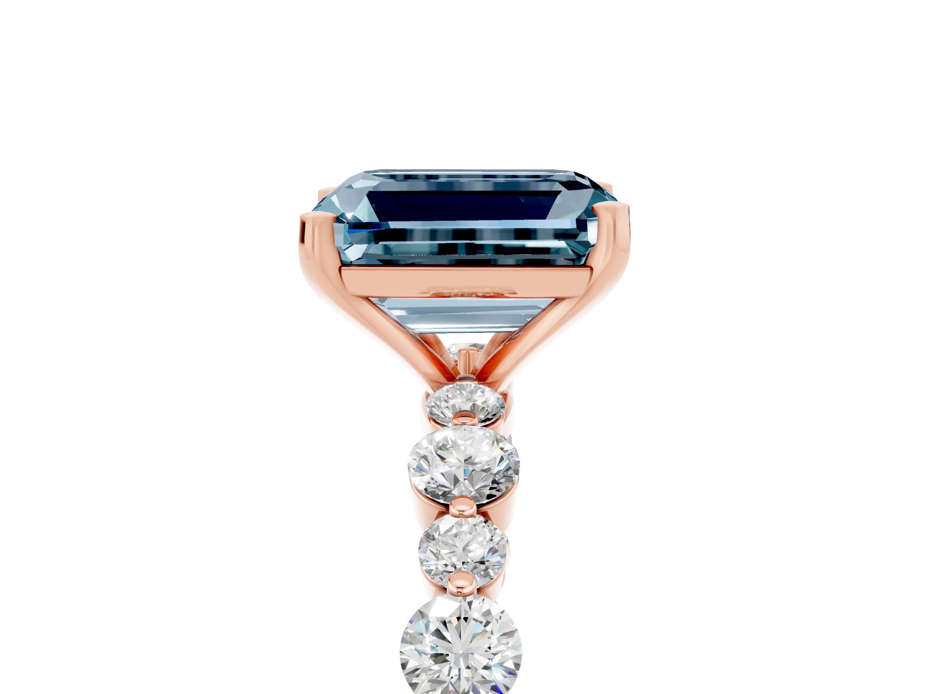 Rose gold Emerald Cut Aquamarine Prong Set Engagement Ring with Pavé Band_5