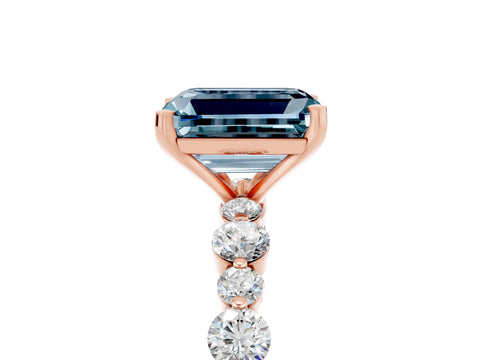 Rose gold Emerald Cut Aquamarine Prong Set Engagement Ring with Pavé Band_5