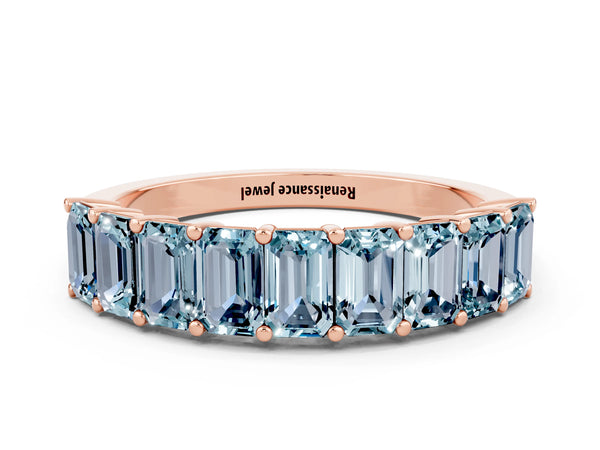 Rose gold Emerald Cut Aquamarine Prong-Set Eternity Band
