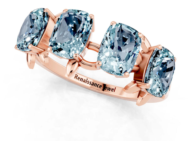Rose gold Emerald Cut Aquamarine Prong-Set Half Eternity Band