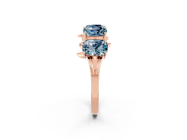 Rose gold Emerald Cut Aquamarine Prong-Set Half Eternity Band