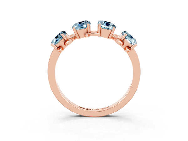 Rose gold Emerald Cut Aquamarine Prong-Set Half Eternity Band