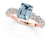 Rose gold Emerald Cut Aquamarine Prong Setting with Side Stones on a Pave Band_1