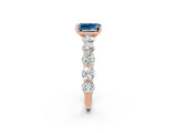 Rose gold Emerald Cut Aquamarine Prong Setting with Side Stones on a Pave Band_2