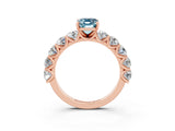 Rose gold Emerald Cut Aquamarine Prong Setting with Side Stones on a Pave Band_3