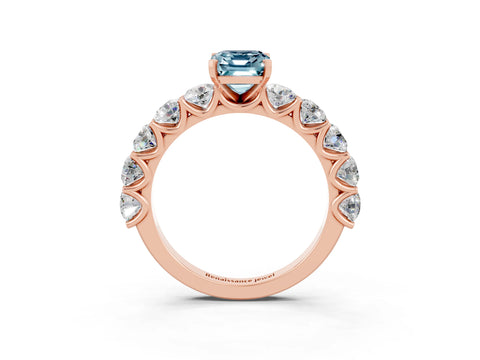 Rose gold Emerald Cut Aquamarine Prong Setting with Side Stones on a Pave Band_3