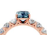 Rose gold Emerald Cut Aquamarine Prong Setting with Side Stones on a Pave Band_4