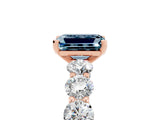 Rose gold Emerald Cut Aquamarine Prong Setting with Side Stones on a Pave Band_5