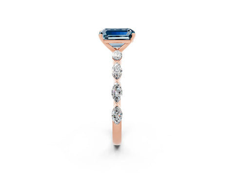 Rose gold Emerald Cut Aquamarine Ring with Marquise Side Stones and Prong Setting_2